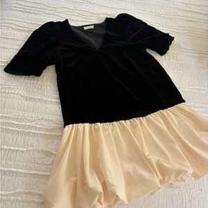 RHODE Black Velvet and Satin Bubble Hem Dress